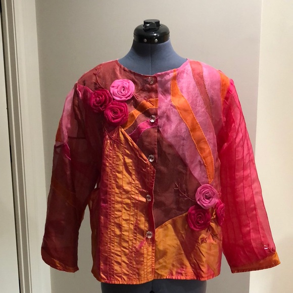 Sandy Starkman semi sheer floral embroidered jacket - Picture 1 of 11